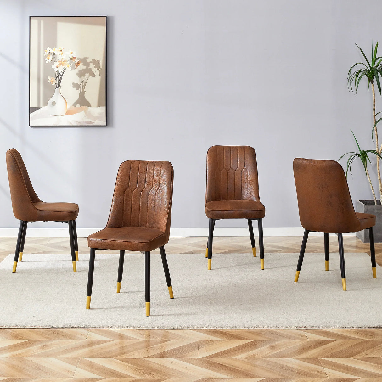 Dining Chair Set Velvet Midcentury Four Pack Brown - Furniture Home Direct
