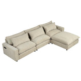 Cloud Sectional with Ottoman, Charging Ports and Three Back Pillows - Beige - Furniture Home Direct