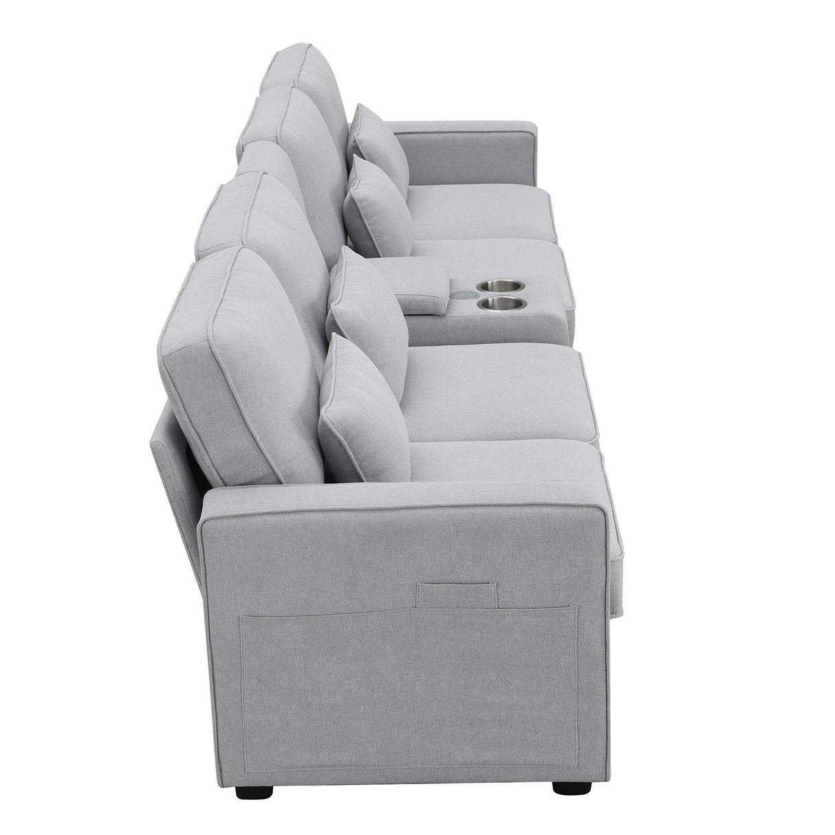 114.2 Sofa With Console 2 Cupholders 2 USB Ports Light Gray - Furniture Home Direct