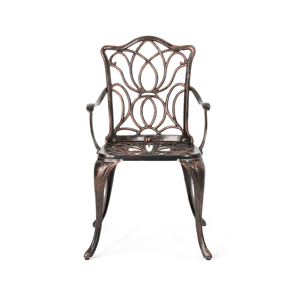 Outdoor Dining Chair With Floral Design And Curved Saber Legs (Set of 2) - Copper