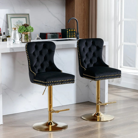 Bar Stools Velvet Upholstered Swivel With Backs Black - Furniture Home Direct