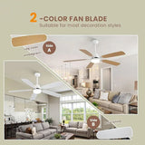 Indoor Modern 52" Ceiling Fan With Dimmable 6 Speed Wind 5 Blades Remote Control Reversible Dc Motor With LED Light - White - Furniture Home Direct