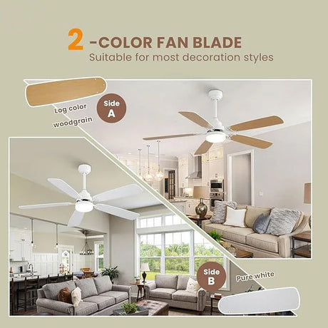 Indoor Modern 52" Ceiling Fan With Dimmable 6 Speed Wind 5 Blades Remote Control Reversible Dc Motor With LED Light - White - Furniture Home Direct
