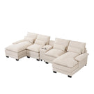 U Shaped Sofa With Console, Cupholders, USB Ports, 6 Seat, Bronzing Suede & Chenille - Furniture Home Direct