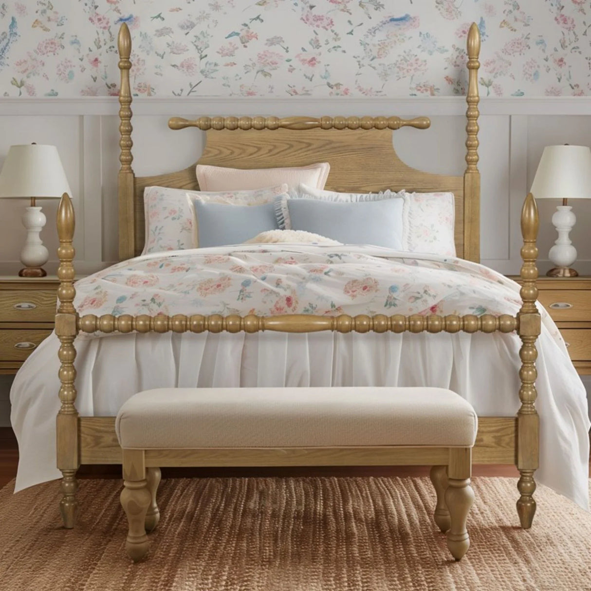 Queen Bed Turned Legs - Natural - Furniture Home Direct