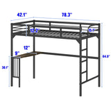 Twin Metal Loft Bed With Desk, Ladder And Guardrails, Bookdesk Under Bed - Black - Furniture Home Direct