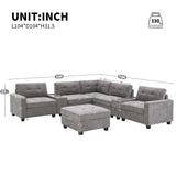 Sectional With Acrylic Table Top U Shaped Couch Set With 2 Consoles USB Charger, Storage Drawers And Pockets Movable Ottoman Tufted Sofa - Furniture Home Direct