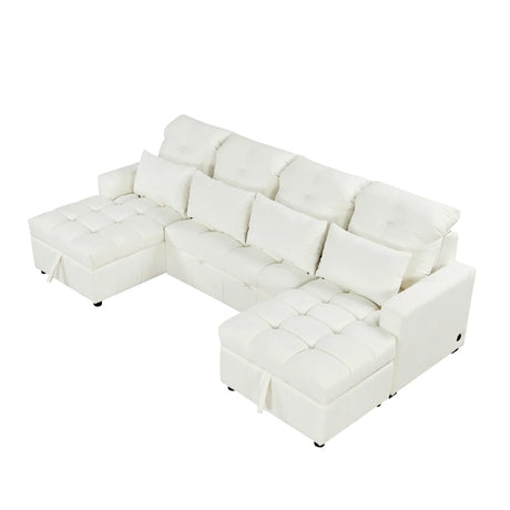 Oversized U-Shaped Versatile Sectional, Pull-Out Sofa Bed With Double Storage Chaise Lounges And 2 USB Ports For Living Room - Furniture Home Direct