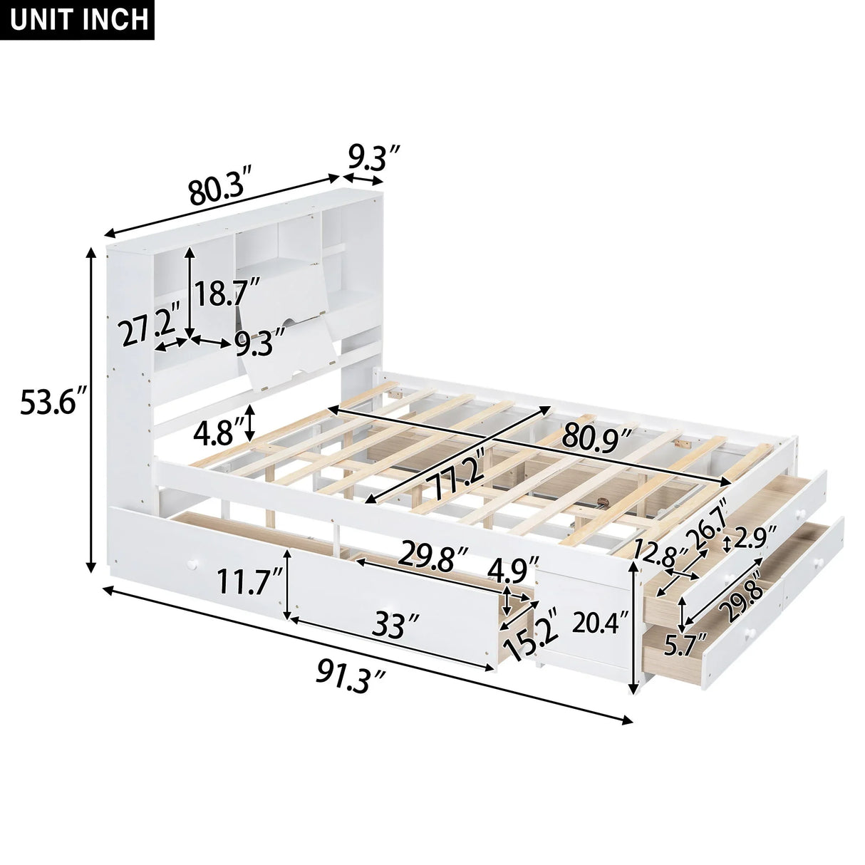 Queen Size Platform Bed With Storage Headboard And 8 Drawers - Gray - Furniture Home Direct