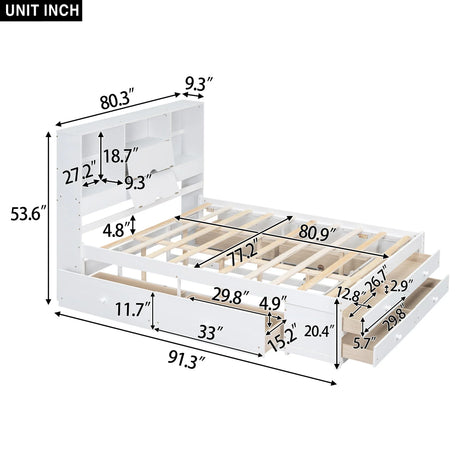 Queen Size Platform Bed With Storage Headboard And 8 Drawers - Gray - Furniture Home Direct