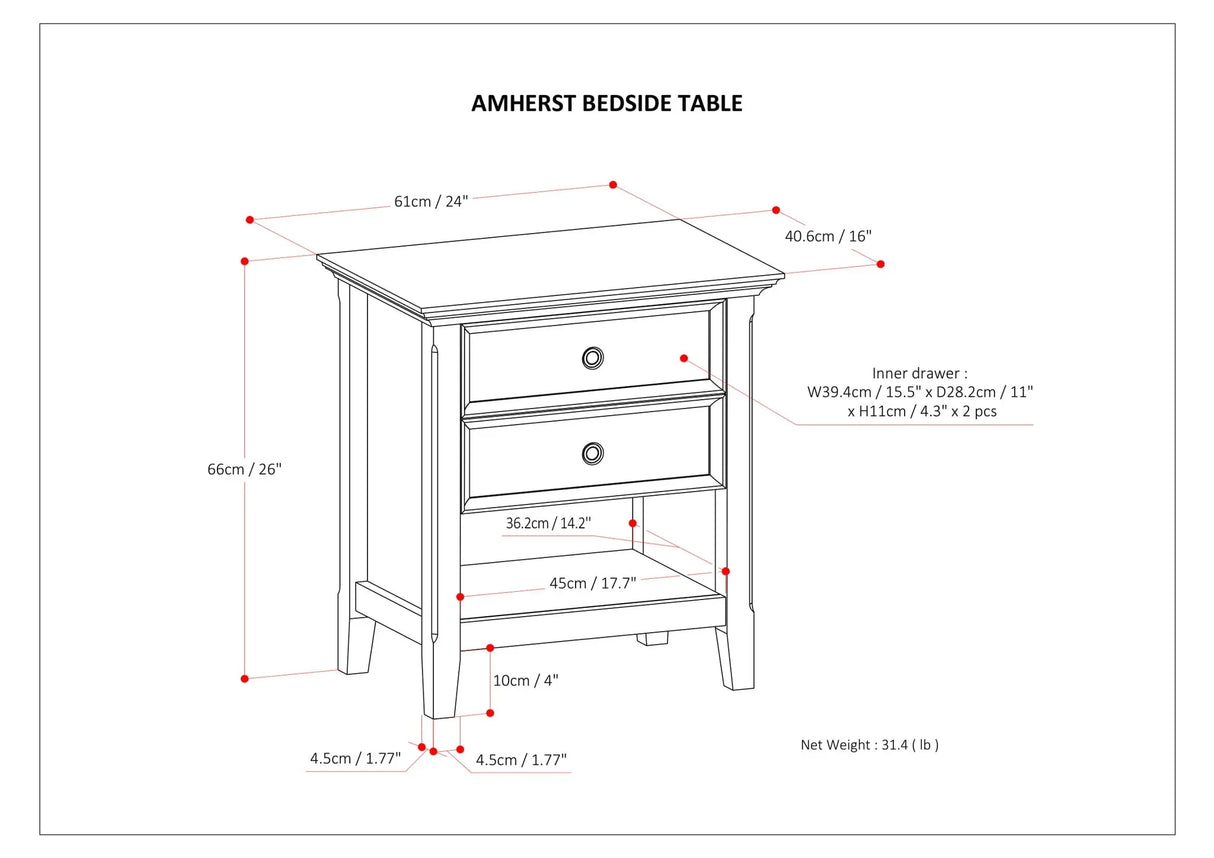 Amherst - Handcrafted Bedside Table - Furniture Home Direct