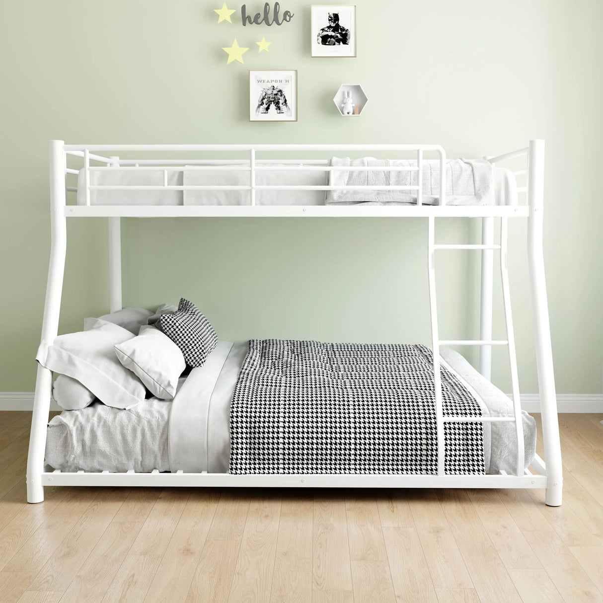 Bunk Bed Frame With Ladder And Guardrail, Heavy Duty Noise Free Design Metal Construction - Furniture Home Direct