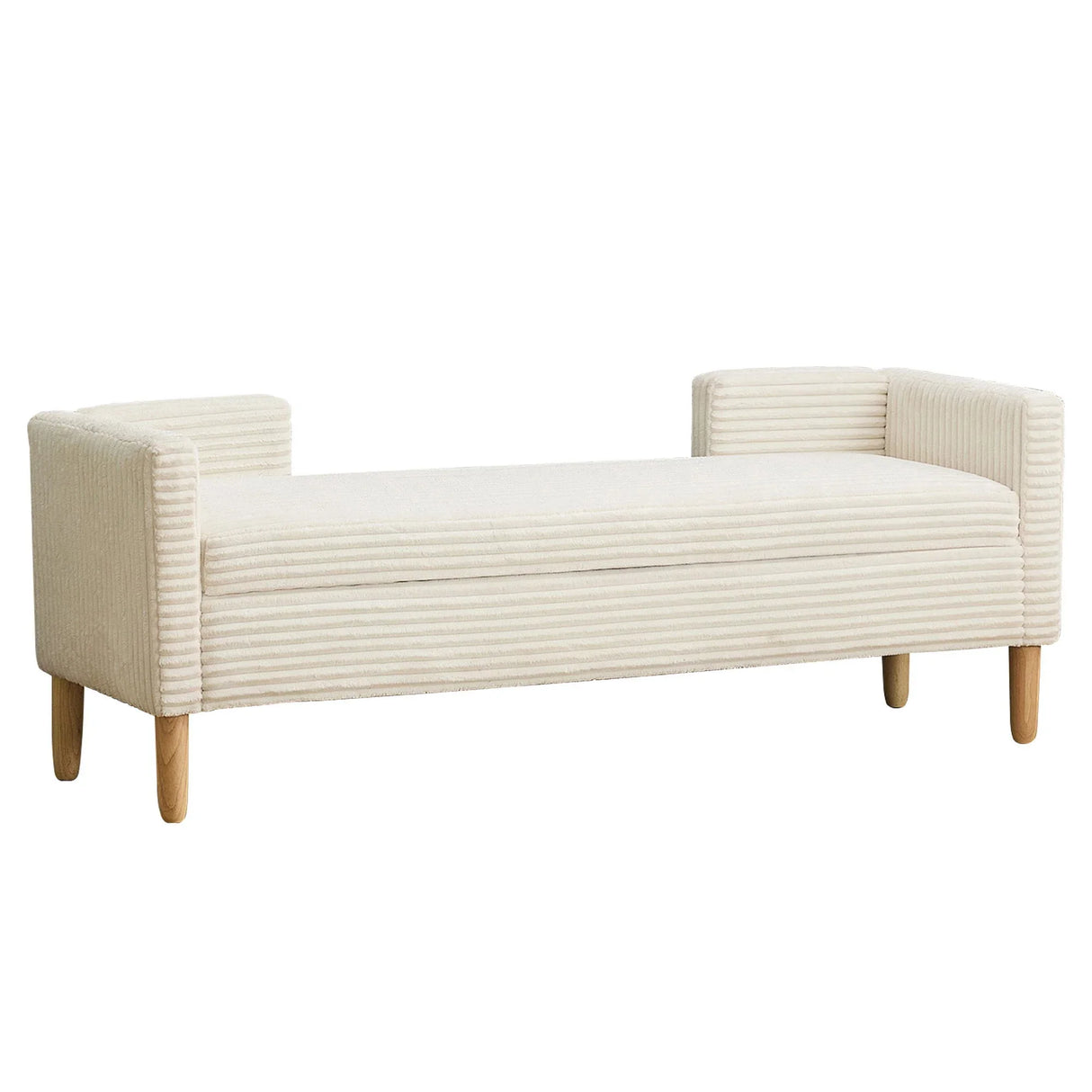 Wide Corduroy Storage Soft Bench With Armrests, Backrest And Two Bolster Pillows - Furniture Home Direct