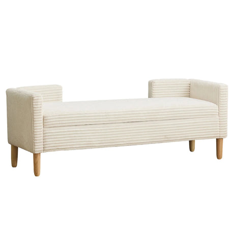 Wide Corduroy Storage Soft Bench With Armrests, Backrest And Two Bolster Pillows - Furniture Home Direct