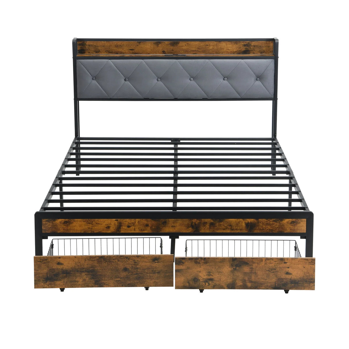 Modern Bed Frame With LED Lights, Upholstered Headboard, USB Charging - Furniture Home Direct
