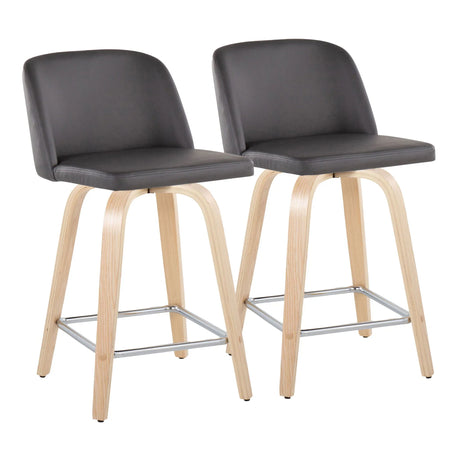 Toriano - Contemporary Fixed Height Counter Stool With Swivel With Square Footrest (Set of 2) - Furniture Home Direct
