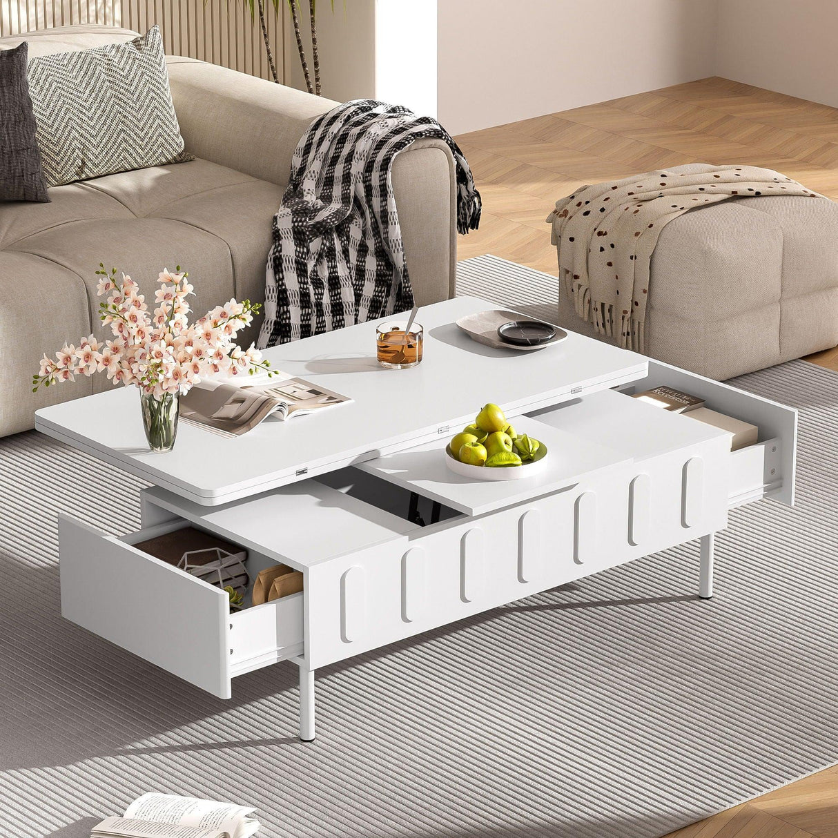 Lift Top Coffee Table With 2 Drawers With Hidden Storage Compartment For Living Room - Furniture Home Direct