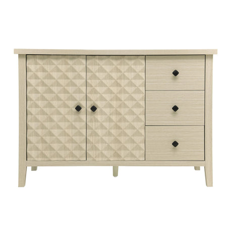 Modern 2 Door 3 Drawer Storage Cabinet, Buffet Cabinet With 2 Embossed Door For Living Room, Kitchen, Entryway - Natural - Furniture Home Direct