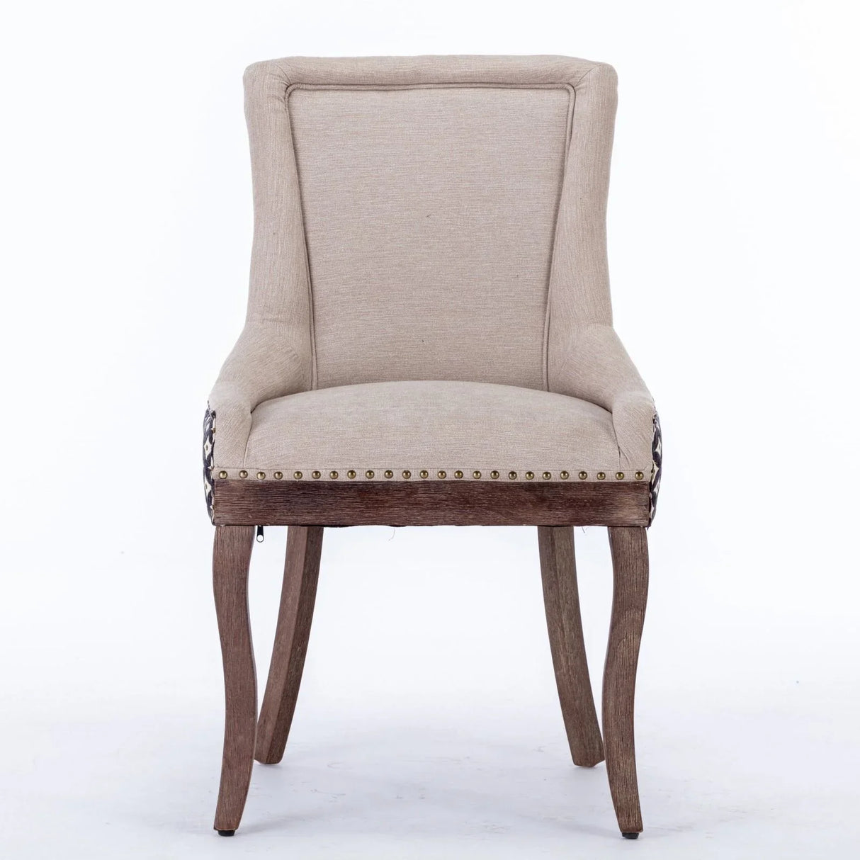 Ultra Side Dining Chair, Thickened Fabric Chairs With Neutrally Toned Solid Wood Legs, Bronze Nail Head (Set of 2) - Furniture Home Direct