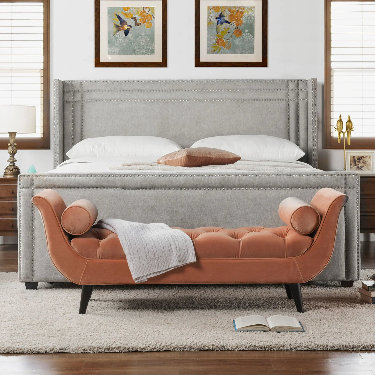 Elle - Wingback Upholstered King Bed - Silver Gray - Furniture Home Direct