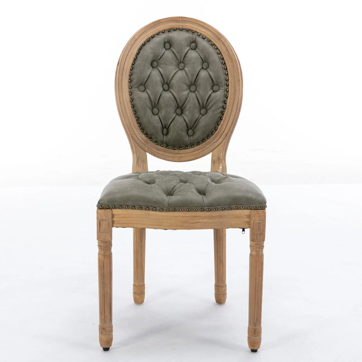 French Style Solid Wood Frame Antique Painting, Hand-Pulled Buckle Decoration PU Artificial Leather Dining Chair With Nailhead Trim, Wood Legs - Furniture Home Direct
