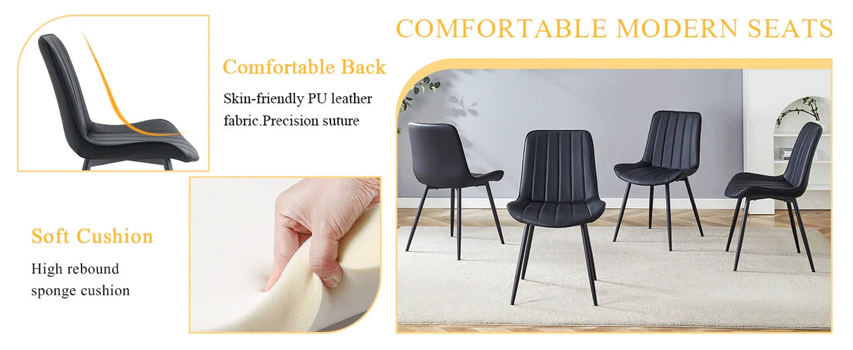 Dining Chairs With PU Leather Upholstery Metal Legs Black - Furniture Home Direct