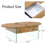 Oblong Coffee Table With Double Drawers And Transparent Glass Legs - Furniture Home Direct