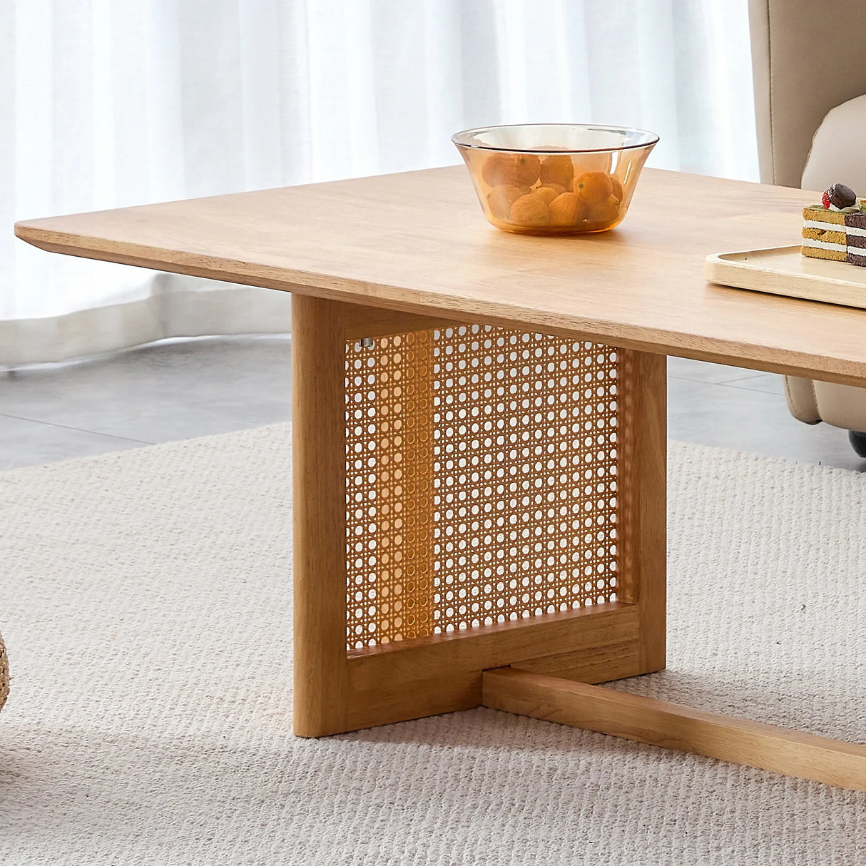 Coffee Table Solid Wood With Woven Rattan Panels Natural - Furniture Home Direct