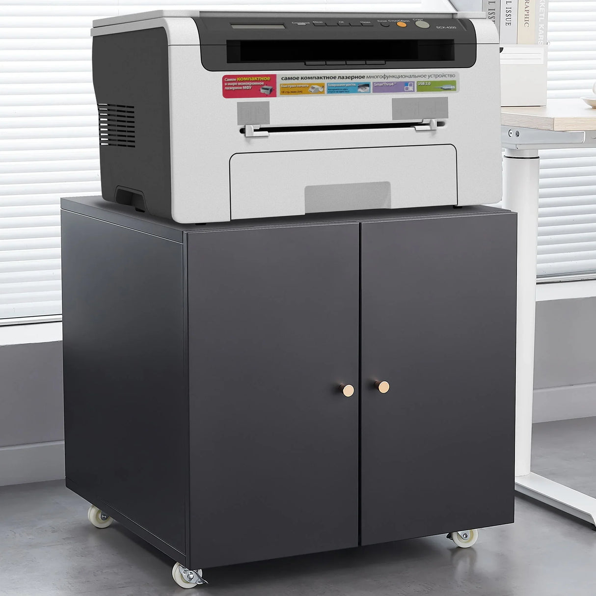 Office Furniture Copier Cabinet 2 Door Steel Copier Stand Mobile Pedestal File Printer Stand - Furniture Home Direct
