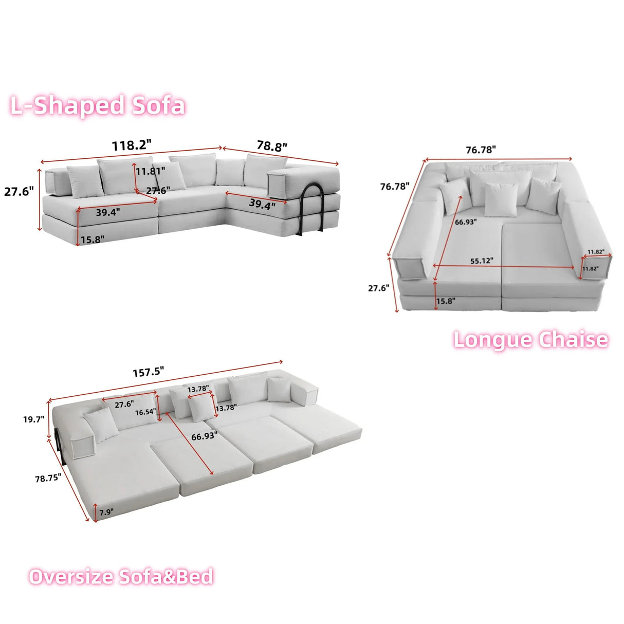 Modular L Shaped Floor Living Room Sofa Set With 6 Pillows - Furniture Home Direct