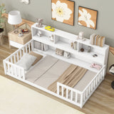 Floor Bed With Bedside Bookcase, Shelves, Guardrails - Furniture Home Direct