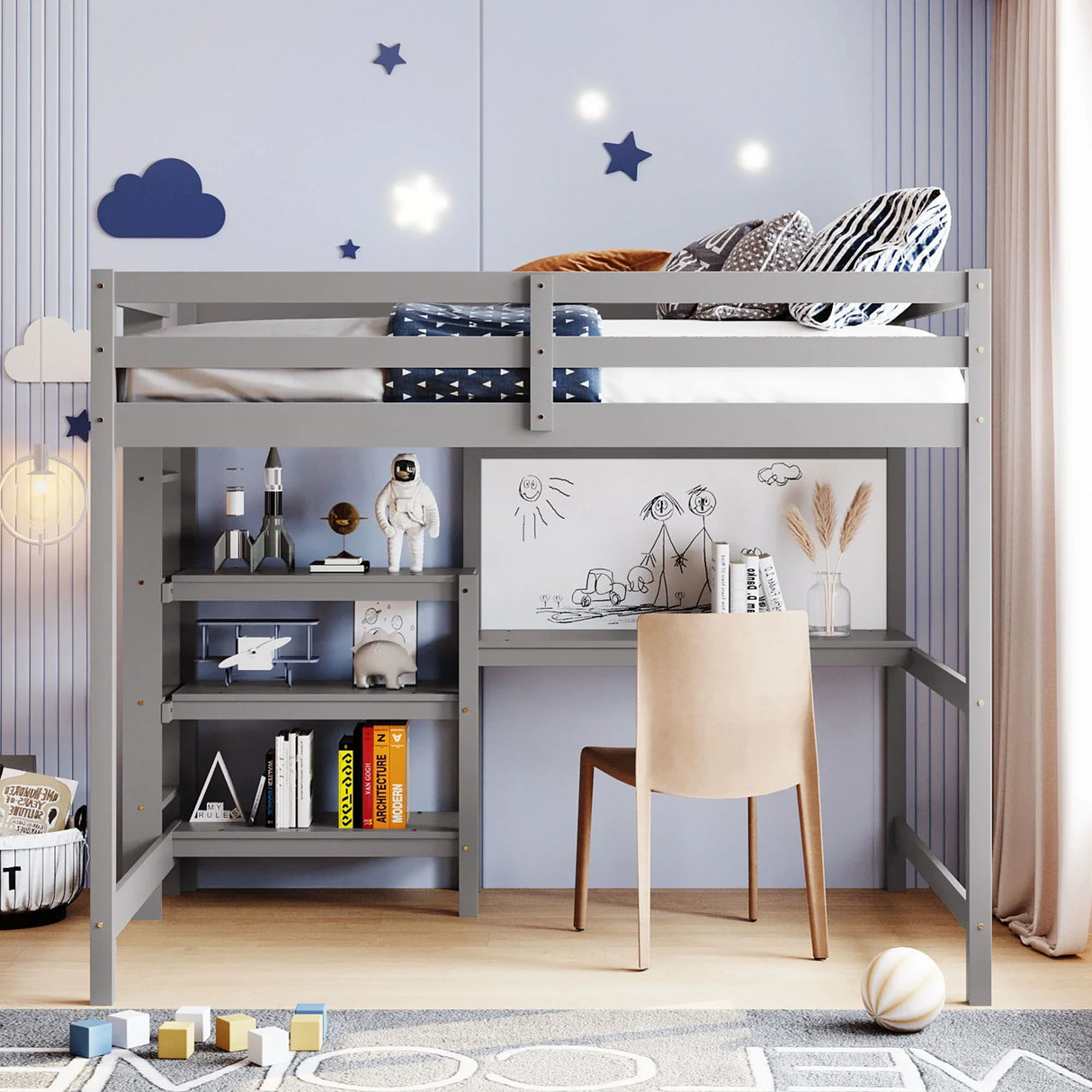 Loft Bed With Shelves, Desk And Writing Board - Furniture Home Direct