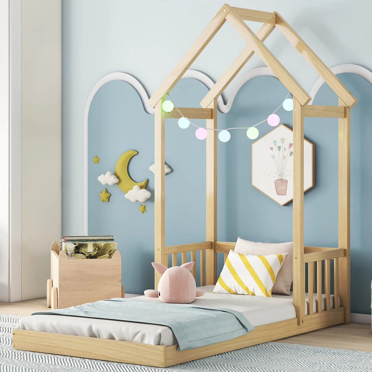 House-Shaped Roof Headboard Floor Bed, (Without Slats) - Furniture Home Direct