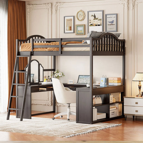 Loft Bed With Drawers, Cabinet, Shelves With Desk - Furniture Home Direct