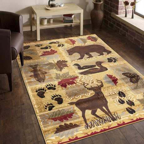 Nature's Nest - 5'3" X 7'3" Polypropylene, Lodge Area Rug - Multi / Beige - Furniture Home Direct
