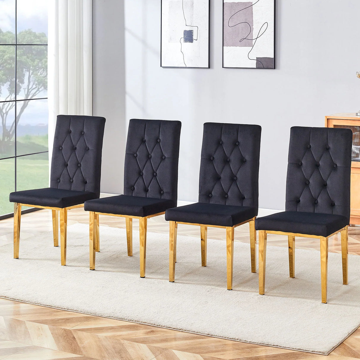 Vintage Style Armless Dining Chairs Set With Grid And Buckle Design - Furniture Home Direct