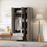 Modern 3 Door Mirror Wardrobe With 2 Drawers And Top Cabinet - Furniture Home Direct