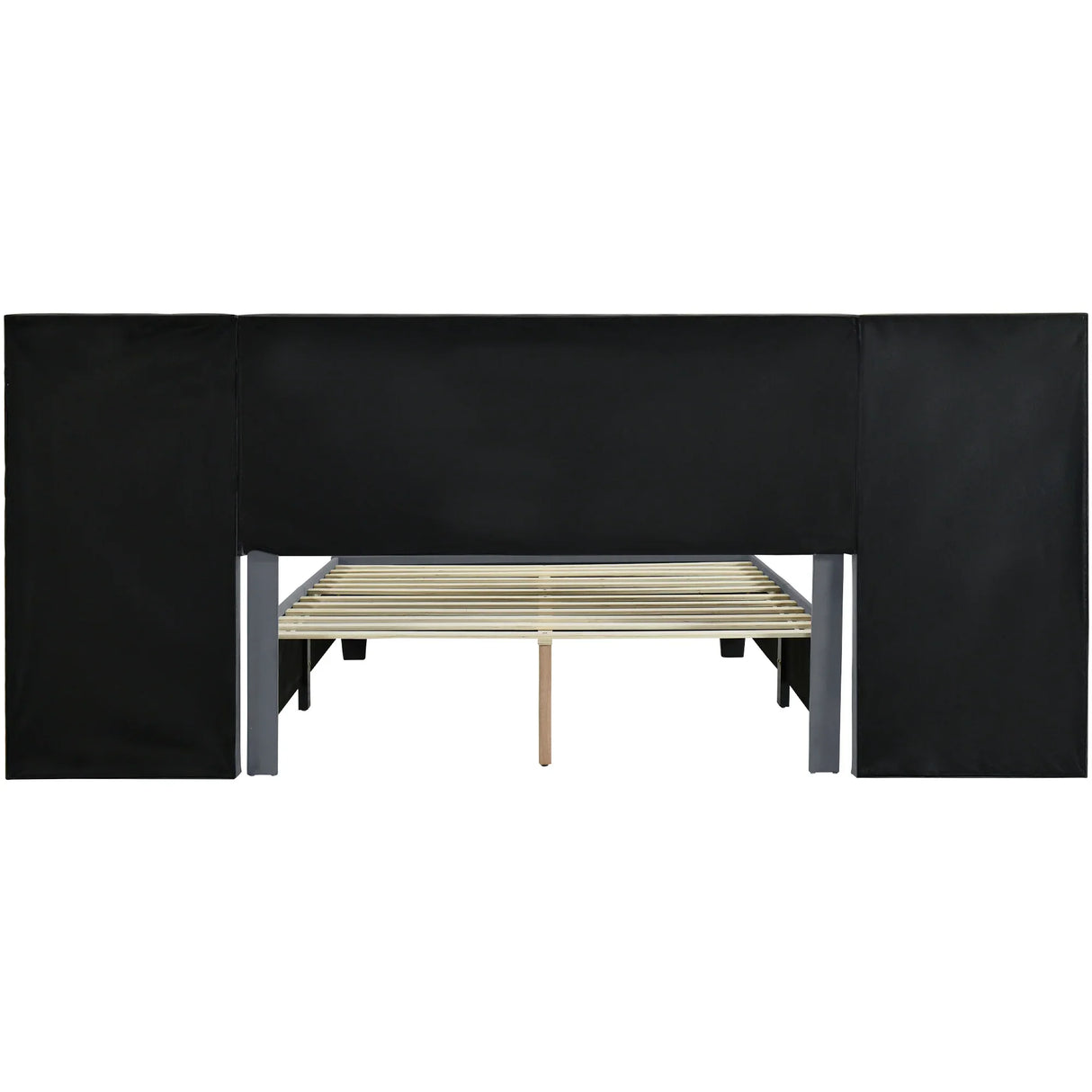 Queen Bed Upholstered Platform With Tall Headboard Gray - Furniture Home Direct