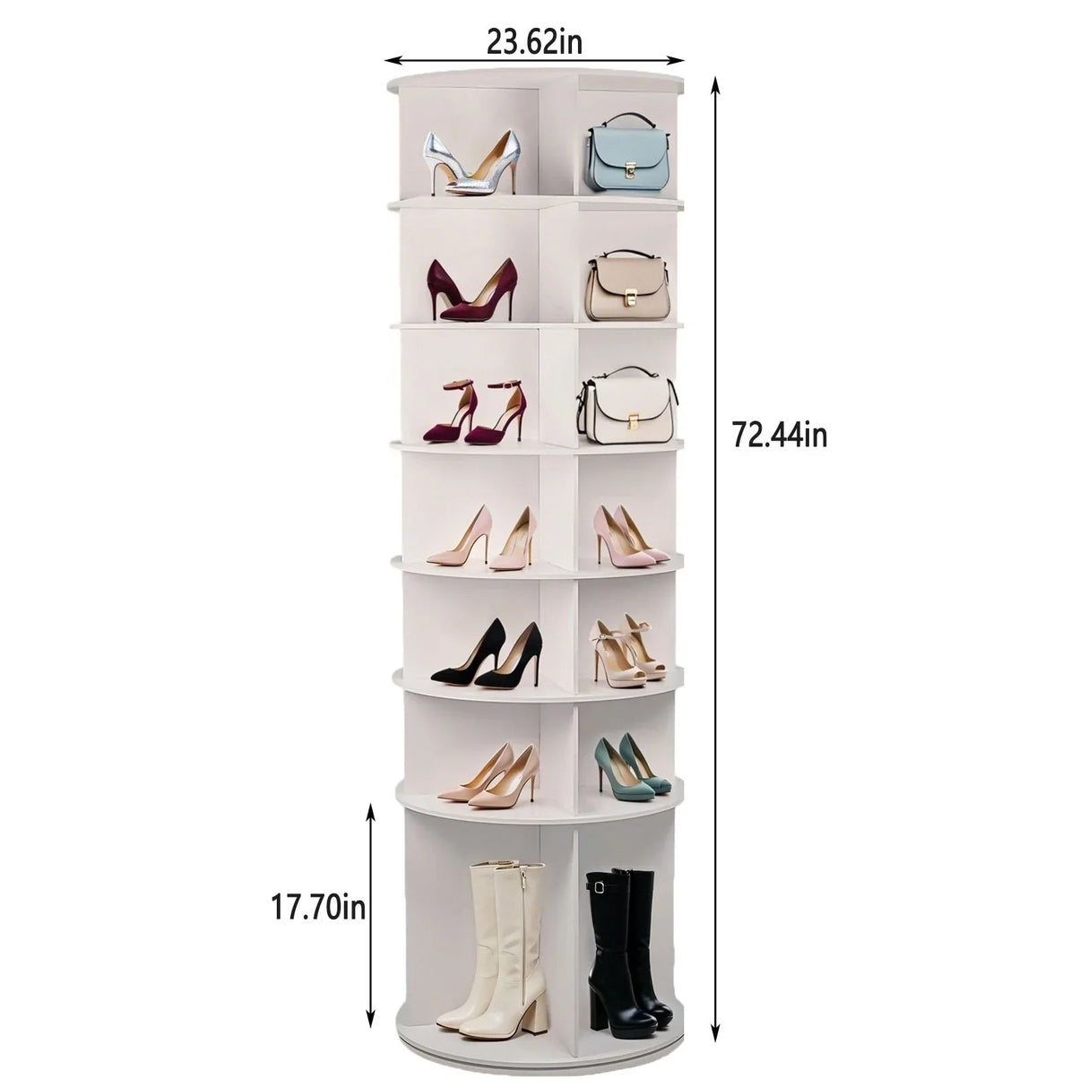 7 Tier Rotating Shoe Rack With High Base Design, Freestanding 360° Organizer For 28 Pairs - White - Furniture Home Direct