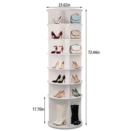 7 Tier Rotating Shoe Rack With High Base Design, Freestanding 360° Organizer For 28 Pairs - White - Furniture Home Direct