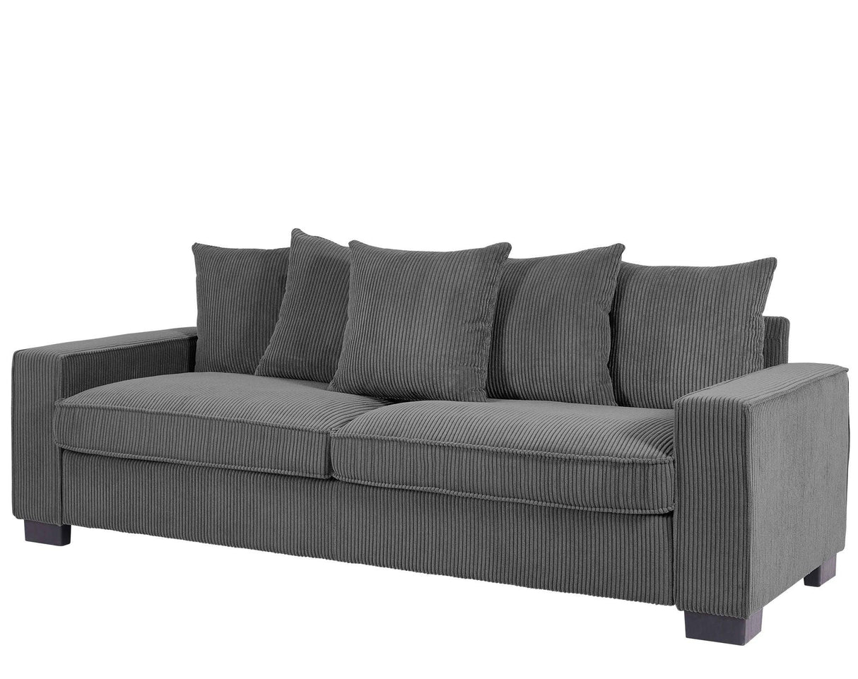 Luxe Corduroy Sofa With 5 Matching Toss Pillows, Sleek Design, Spacious And Comfortable 3 Seater Couch - Furniture Home Direct