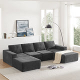 Modular U Shaped Sectional With Ottomans, Luxury Cloud Floor Couch With Deep Seat Fully Compressed Upholstered Sofa - Furniture Home Direct