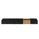 TV Stand With Faux Marble Walnut Finish Low Profile Black - Furniture Home Direct