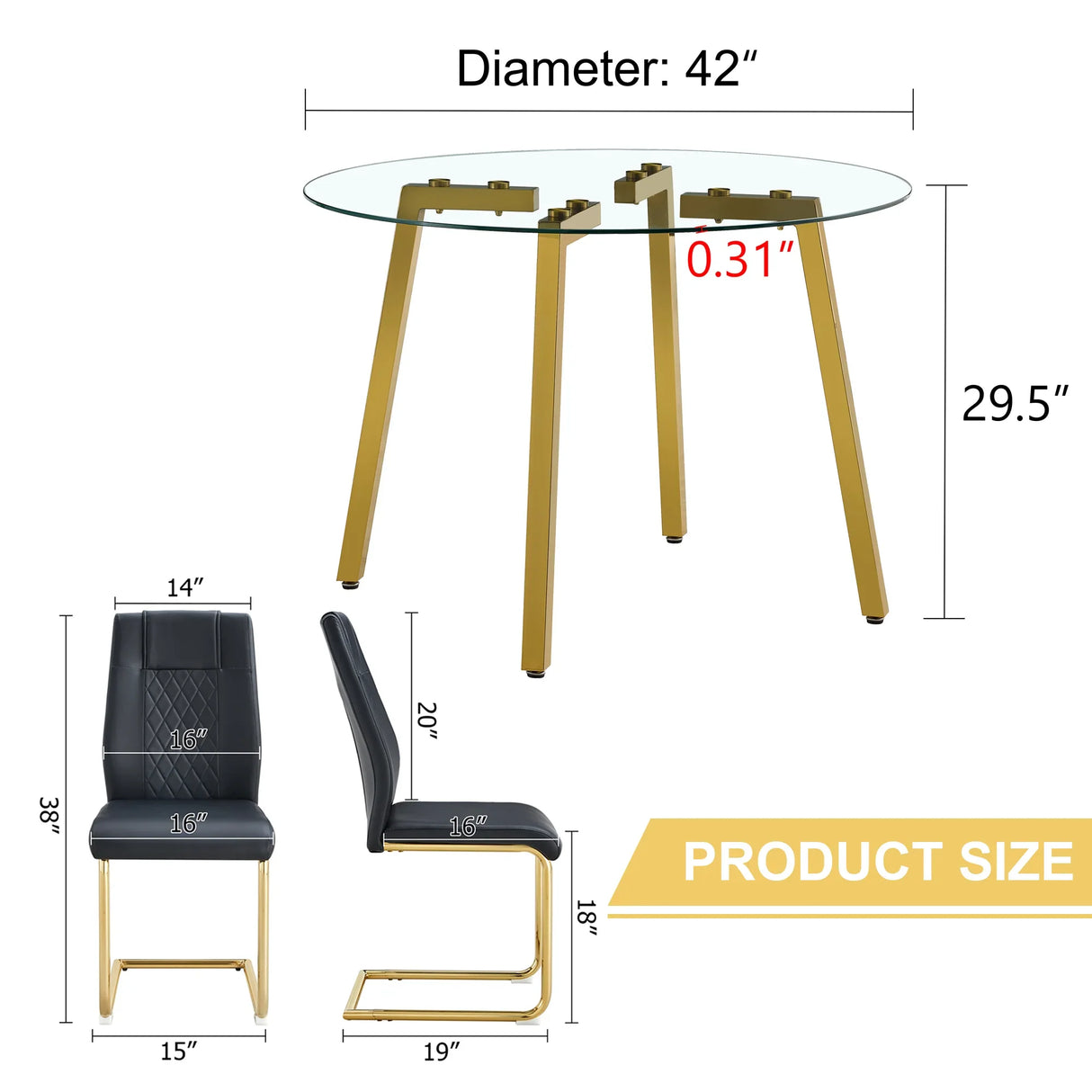 Dining Set Round Glass Table Six Faux Leather Chairs Black - Furniture Home Direct
