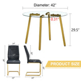 Dining Set Round Glass Table Six Faux Leather Chairs Black - Furniture Home Direct