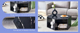 Coffee Table Hexagonal Textured Marble Look Accent Black - Furniture Home Direct