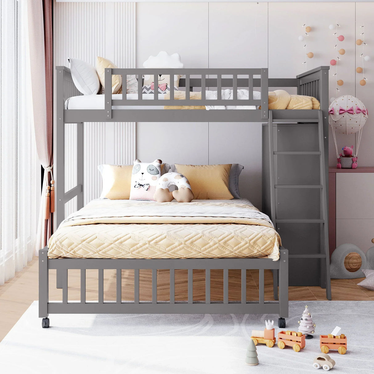 Bunk Bed With 6 Drawers And Flexible Shelves, Bottom Bed With Wheels - Furniture Home Direct