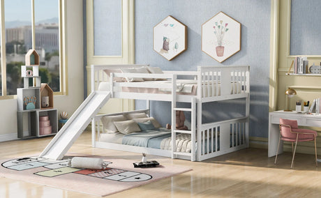 Full Over Full Bunk Bed With Ladder With Slide - White - Furniture Home Direct