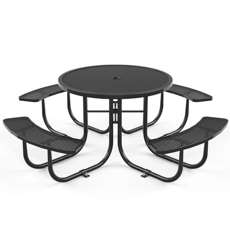Round Outdoor Steel Picnic Table 46" With Umbrella Pole - Furniture Home Direct