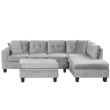 Modern Sectional Sofa With Storage Ottoman, L - Shape Couch With 2 Pillows And Cup Holders - Furniture Home Direct
